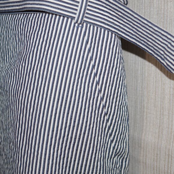 Akris Cotton Blend White Blue  striped vintage pencil belted Pencil skirt Size:4 - Picture 2 of 5